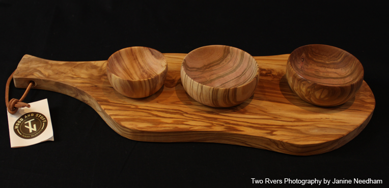 Olive Wood Board with 3 bowls